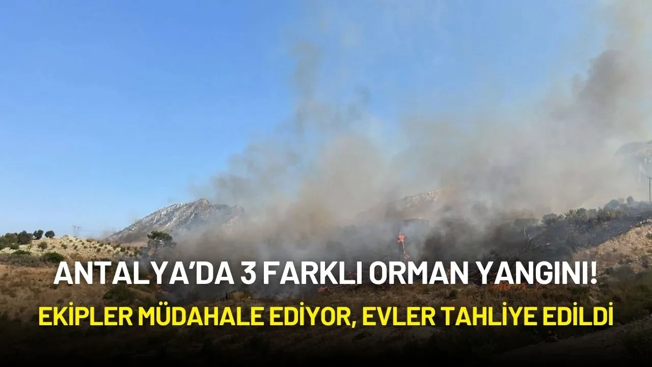 Antalya’da 3 Farklı Orman Yangını! Ekipler Müdahale Ediyor, Evler Tahliye Edildi
