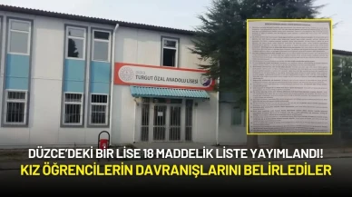 Düzce’deki Bir Lise 18 Maddelik Liste Yayımlandı! Kız Öğrencilerin Davranışlarını Belirlediler