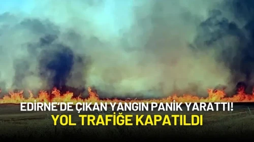 Edirne’de Çıkan Yangın Panik Yarattı! Yol Trafiğe Kapatıldı