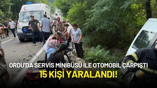 Ordu'da Servis Minibüsü ile Otomobil Çarpıştı: 15 Yaralı!