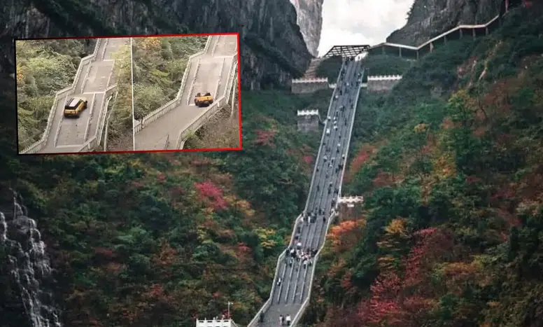 Elektrikli Araç Tianmen Dağı’nda Basamakları Tırmanamadı: Tarihi Yapıya Zarar Verdi!